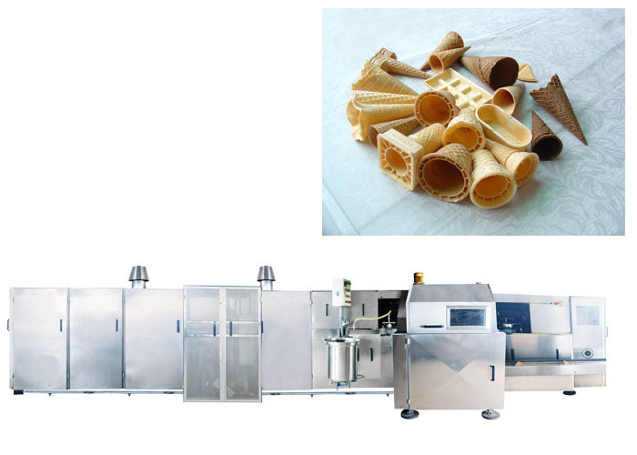 Cadena de producción automática del cono del azúcar del acero inoxidable, conos estándar/hora de la máquina 4000 de la hornada del cono de helado