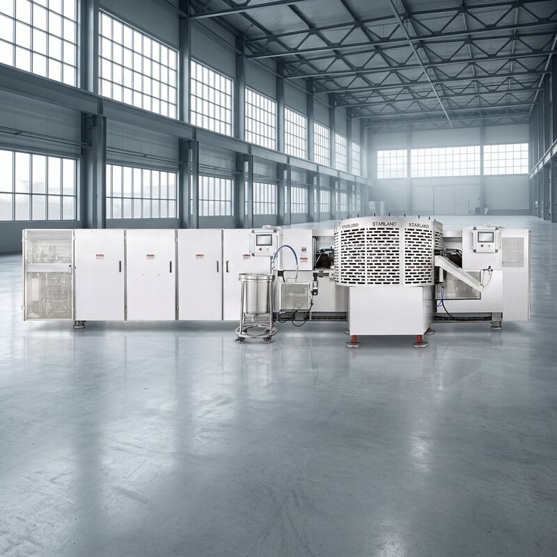 Línea automática de producción de cestas para gofres que utiliza un sistema de control PLC y especificaciones del motor principal para una producción constante