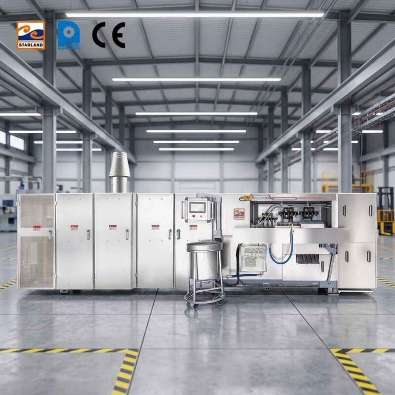 Línea de producción automática de cono de obleas con control de temperatura de pantalla digital y sistema de control PLC para una salida constante